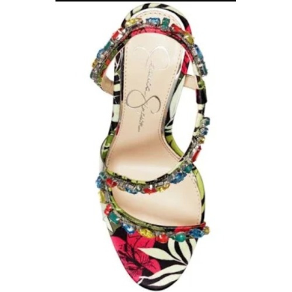 Jessica Simpson Multicolor Jeweled Floral High Heel Sandals - Picture 3 of 11